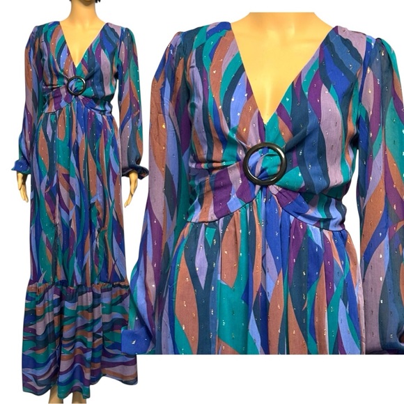 Beautiful Jewel Tone Deep Plunge Jewel Tone Maxi Gown - Picture 1 of 7